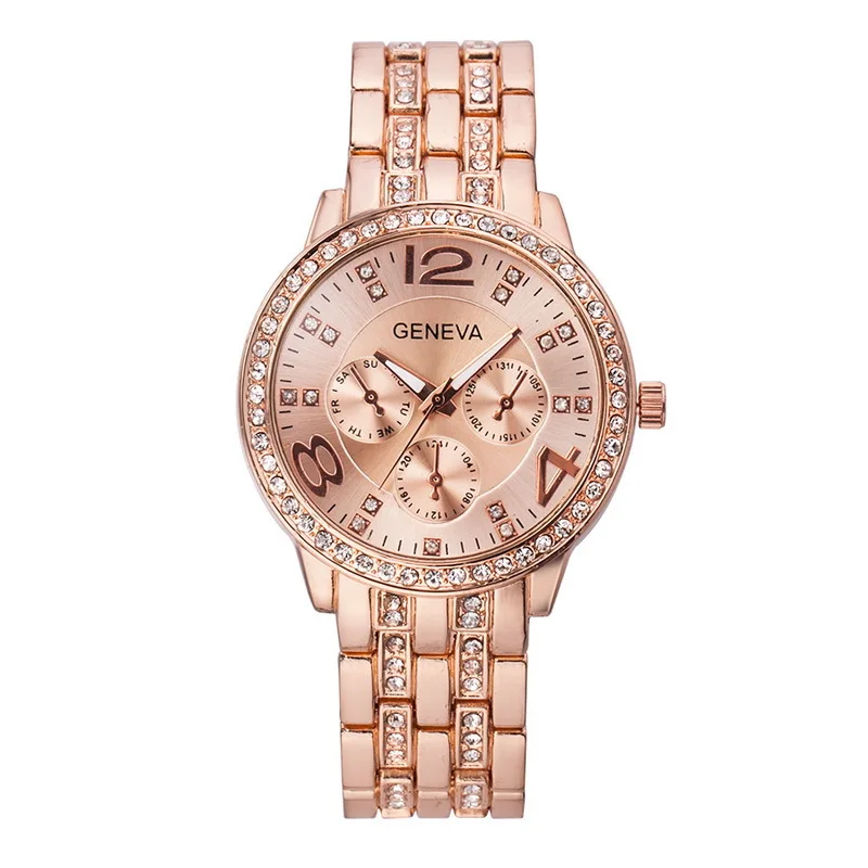 

Hot Sales Geneva Brand Stainless steel watch women ladies fashion Crystal dress quartz wristwatch Relogio Feminino GE001