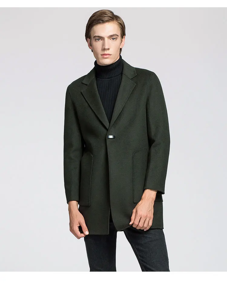 Batmo new arrival winter high quality double side wool casual black trench coat men,men's long winter coat 85839