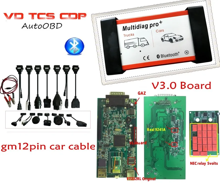 DHL 2018 Multidiag Pro V3.0 зеленая плата такая же как VD TCS CDP gm12pin Автомобильный Кабель 2015 3 с
