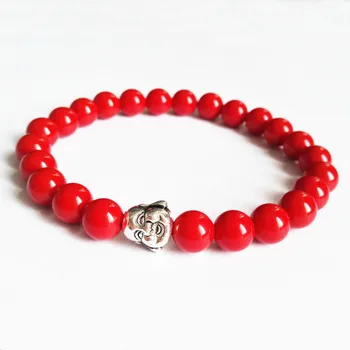 

10pcs Hot Sale Fashion Laughing Buddha Bracelets With 8mm Red Stone Bead Bracelet For Women&men