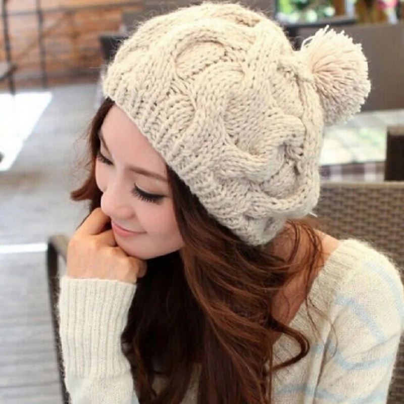 FD1415 Women Fashion Warm Winter Knit Crochet Beret Baggy Hat Cap ~Cool Beige~ | Аксессуары для одежды