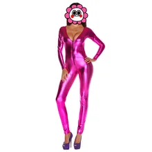 Модный женский комбинезон из искусственной кожи на молнии металлический Облегающий комбинезон сексуальный Облегающий комбинезон с длинными рукавами костюмы русалки