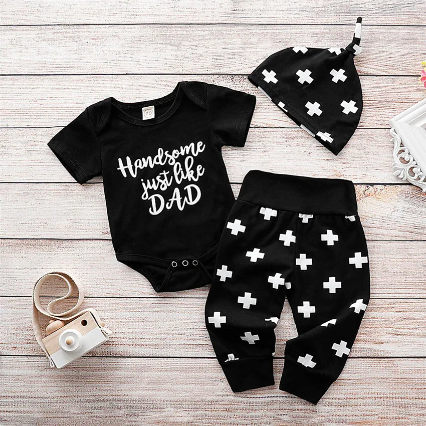 Комплект одежды для новорожденных мальчиков, красивый комбинезон с надписью «Just Like Dad» и шапочкой, комплект со штанами, Erkek Bebek Giyim, 2019 г