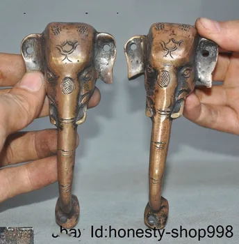 

christmas 5" antique old Tibet pure bronze Elephant nose Cabinet Pulls Door Handles pair A halloween