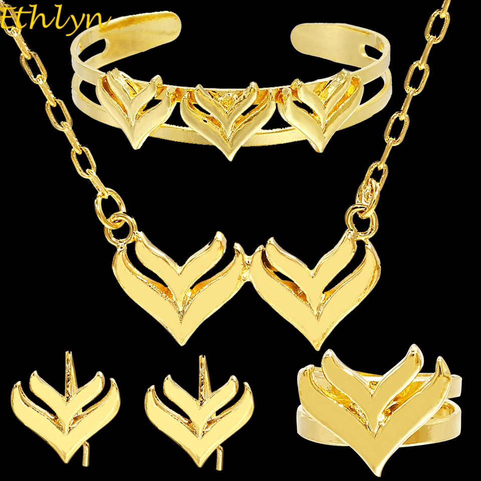 

Ethlyn Jewelry Baby Jewelry sets Necklace/Earrings/Ring/Bangle Kids Ethiopian Childre Gold Color Fashion set Arab Jewelry S158
