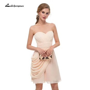 

Champagne Bridesmaid Dresses Ruffles Pleats Sweetheart Short Mini A-line Formal Backless Bridesmaids Dresses