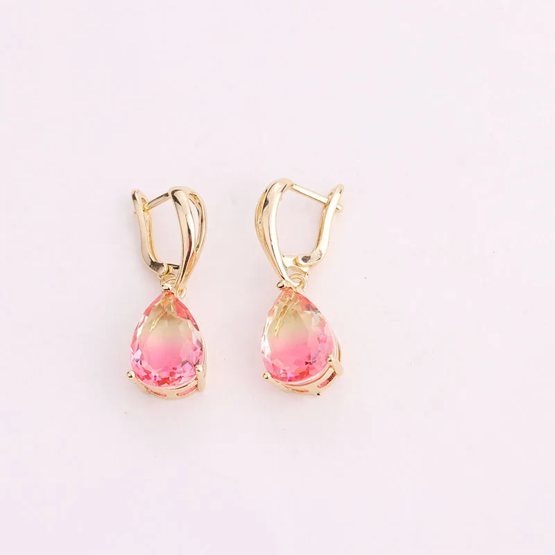 PINK Sellsets Турмалин Радуга Цвет капли воды кубического циркония клип серьги для женщин Свадебная вечеринка ювелирные изделия бижутерия - Окраска металла: PINK