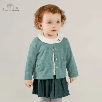 

DB8423 dave bella spring green dress baby girl's long sleeve dresses kids birthday party dress children clothing with Cardigan