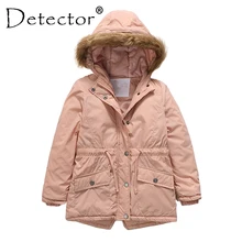 Детектор для девочек куртка-парка с капюшоном тепло хлопковые детские пальто для девочек На зимнем меху пальто девушки дети Пеший Туризм Куртка Верхняя одежда