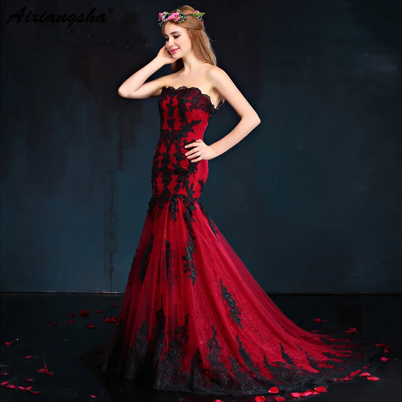 Robe de Soiree Red and Black evening dress prom dress Long