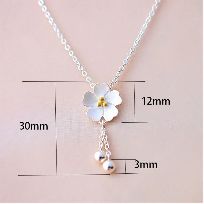 Anenjery простое модное 925 пробы Серебряное Вишневое цветочное ожерелье с кисточкой и бусинами для женщин ожерелье S-N42