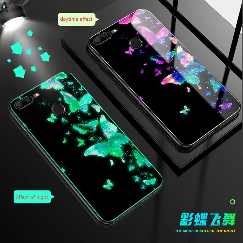 

Luminous Glass Phone Cases For huawei Honor 9 Lite 9i Luxury shockproof Back Cover For huawei Honor 9 V9 Night Shine Glass Cases