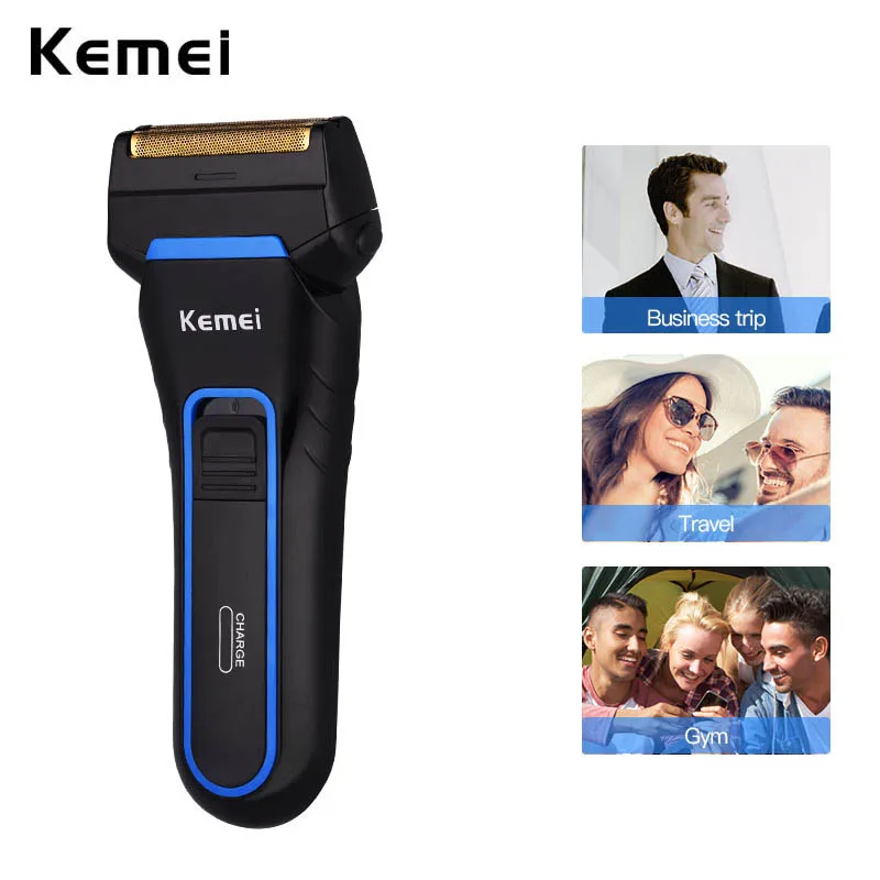 Kemei аккумуляторная электрическая бритья и удаления волос с возвратно-поступательным движением ножей Двойные головки бритвы Для мужчин бритья бакенбард триммер для бороды X45