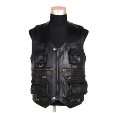 Sleeveless Genuine Leather Jacket Men Casual Vest With Many Pockets Brown Black Waistcoat Outdoor Windproof Motorcycle Vest 6XL