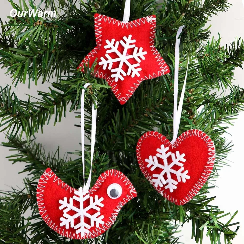 

OurWarm 3Pcs Handmade Felt Christmas Tree Ornament White Snowflake Pattern Gift Tag Christmas Tree Decoration New Year's Product