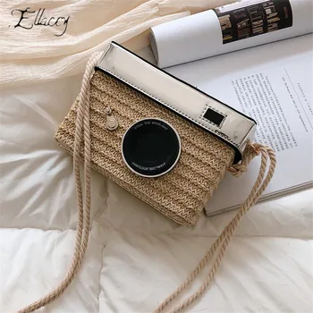

New Fashion Camera Shape Straw Bag Women Handmade Rattan Shoulder Bag Summer Beach Travel Woven Crossbody Bag