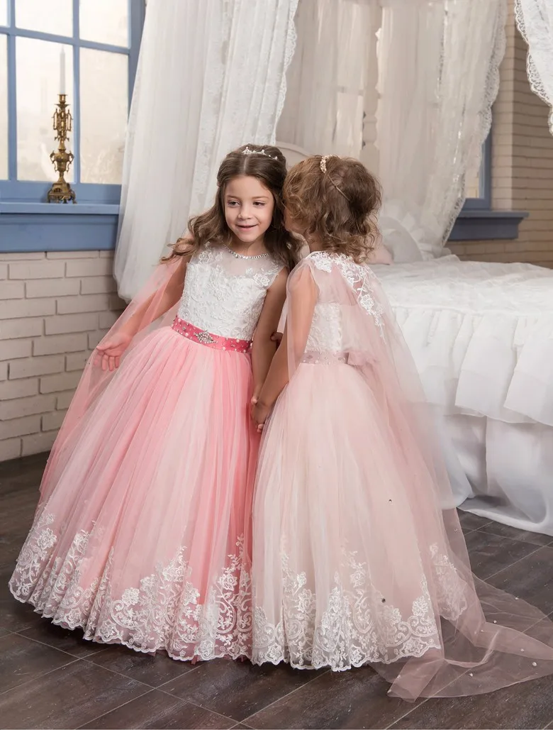 

2017 Romantic Colorful Puffy Lace Flower Girl Dress for Weddings Organza Ball Gown Girl Party Communion Dress Pageant Gown