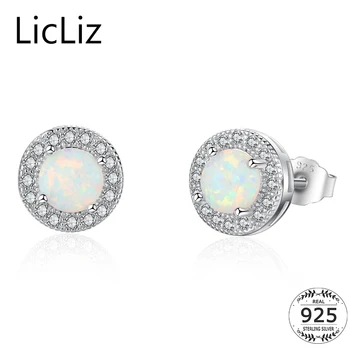 

LicLiz White 5mm Opal Stud Earrings Women 925 Sterling Silver Cubic Zirconia Pave Halo Solitaire Earings Ear Studs Post LE0308