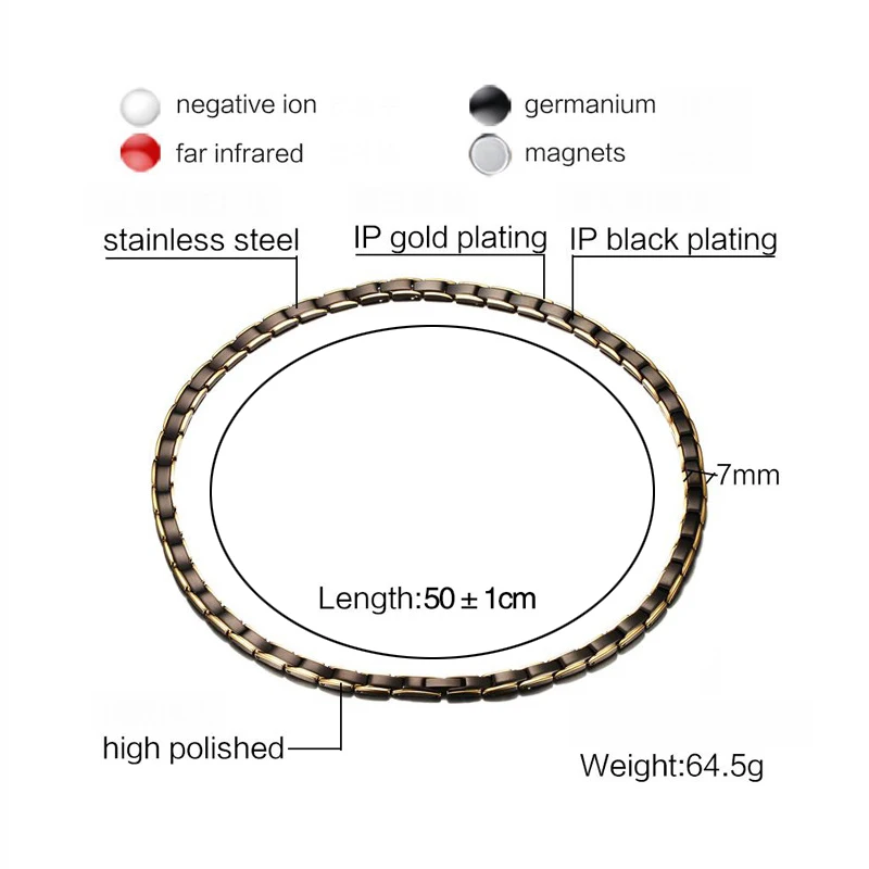 Черные ожерелья из нержавеющей стали 316L энергетический баланс здоровья Ele мужские ts германий магнитные ожерелья для мужчин и женщин ювелирные изделия