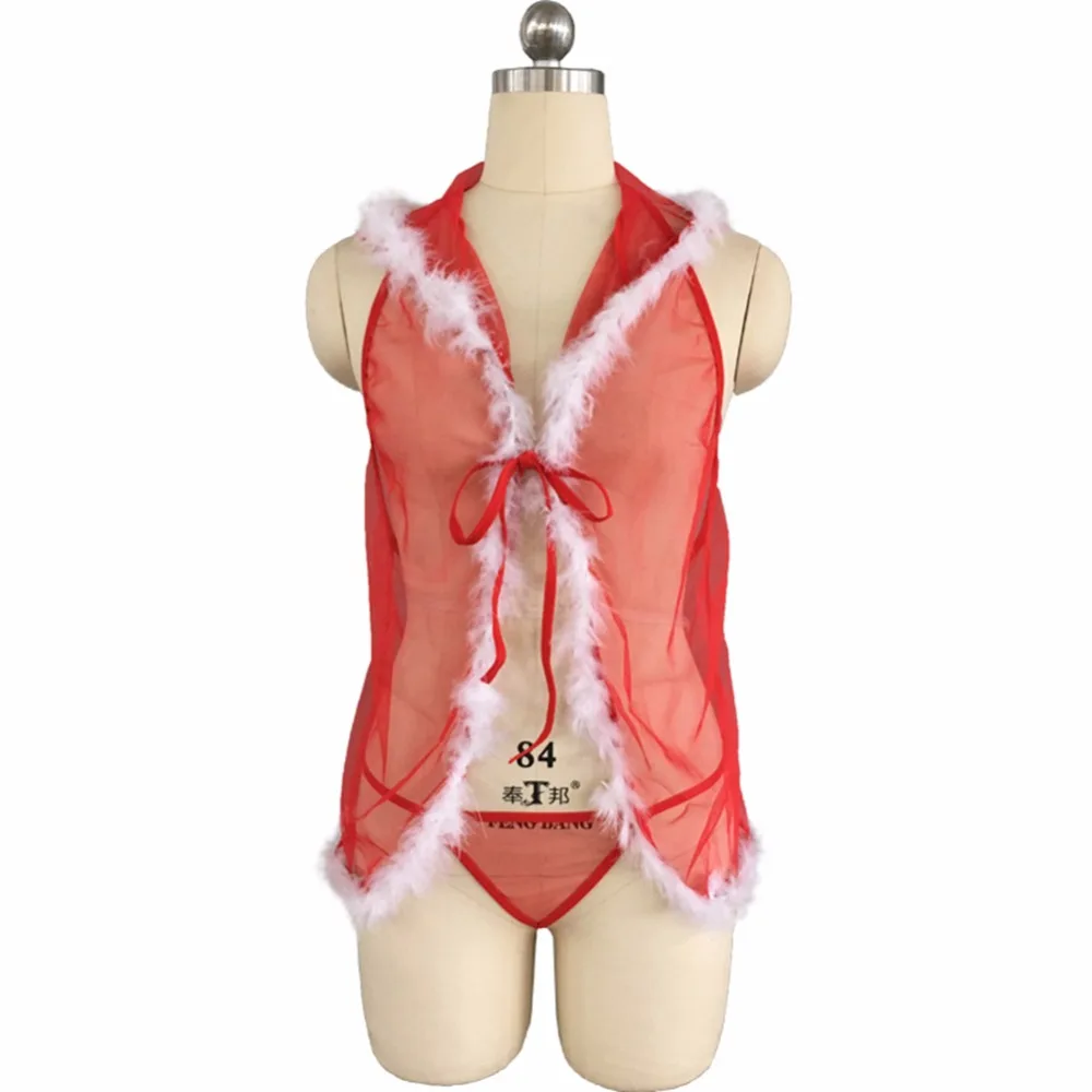 1 комплект с сеткой без рукавов большой размеры красный кардиган с капюшоном пушистый сексуальное женское белье Рождество пижамы комплект H