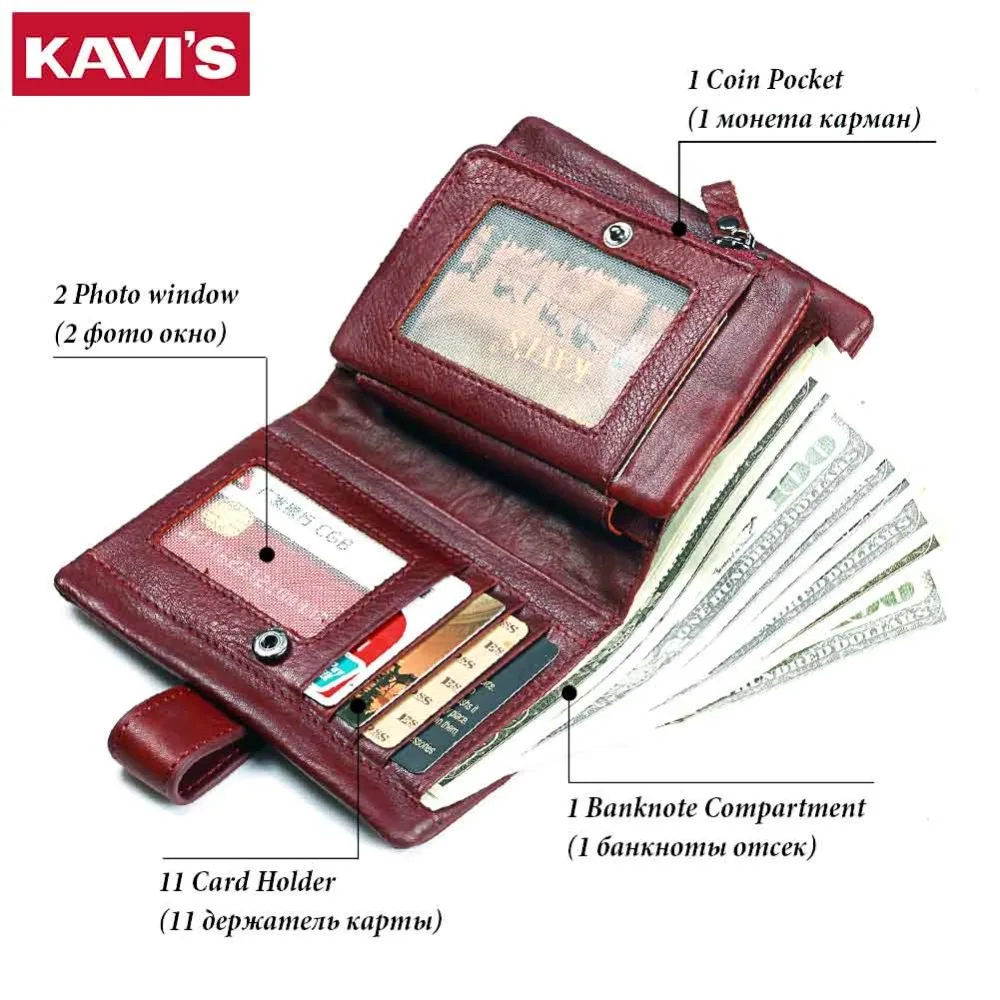 KAVIS 2019 جلد طبيعي النساء المحفظة و المحافظ محفظة نسائية للعملات المعدنية الإناث صغيرة Portomonee Rfid Walet سيدة بيرس للبنات المال حقيبة