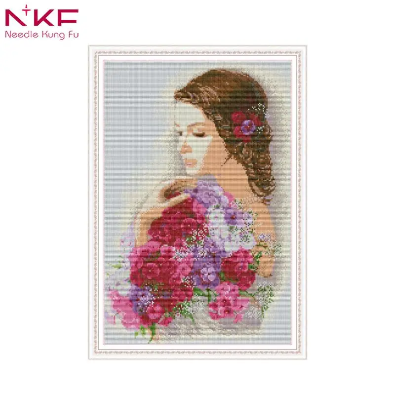 

NKF Cross Stitc Beauty and flowers pattern needlework 11CT 14 CT DIY set handmade gift and home decor embroidery Kit