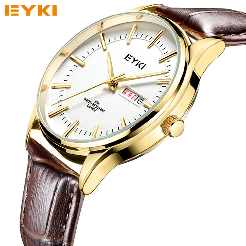 

EYKI Men's Simple Waterproof Leather Strap Quartz Wrist Watches with Calendar