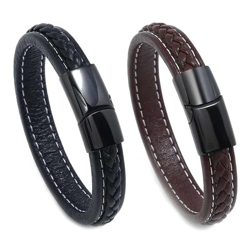 Classic Trendy Leather Bracelet For Men Stainless Steel Handmade