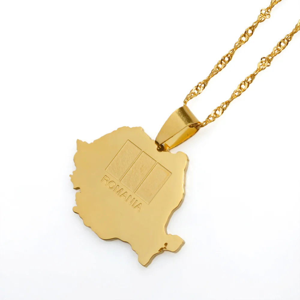 

Gold Color Romania Map Trendy Pendant Necklace for Women Men Romanian Jewelry Gifts #J0374