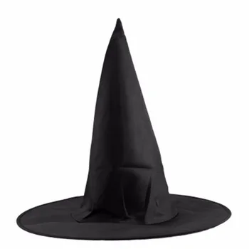 

2017 New Halloween Oxford Cloth Witch Wizard Hat Magic Hat Wizard's Caps Party Toys Cosplay For Adults And Kids Black Spire Hat