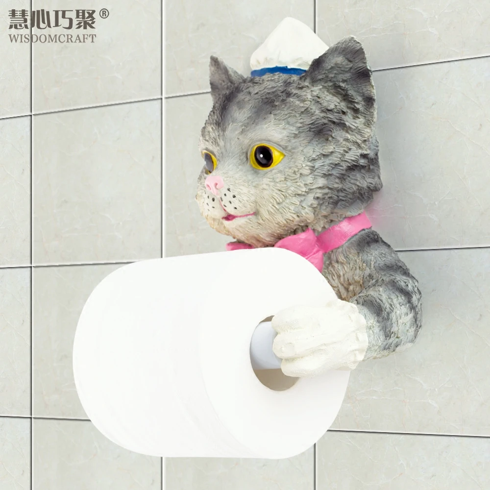 

Creative toilet paper towel holder  butler cat resin roll The hanging wall aircraft resin cat toilets papers boxes