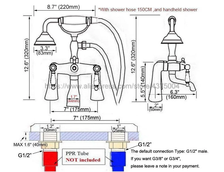 Antique Red Copper Deck Mounted Telephone Shape Spout Bathtub Mixer Tap Dual Handles with hand shower faucets Nna176