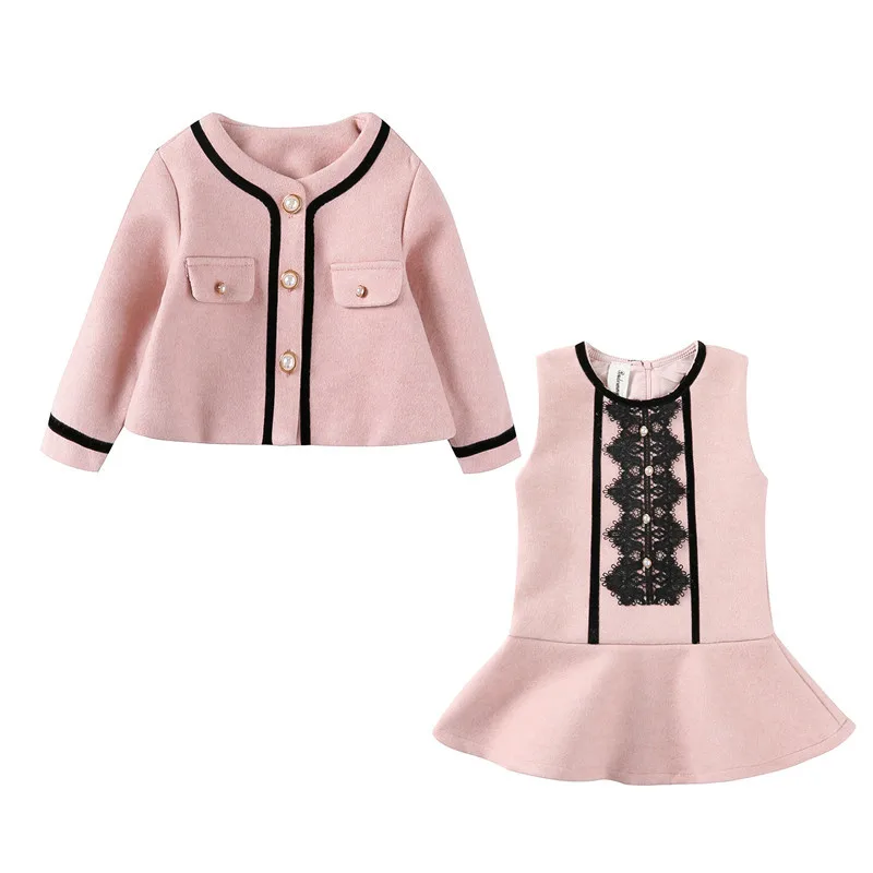 

Kids Clothes Toddler Girls Sets Long Sleeve Woolen Coat + Dress 2PCS Suit Baby Girls 2018 Winter Toddler Princess Clothing