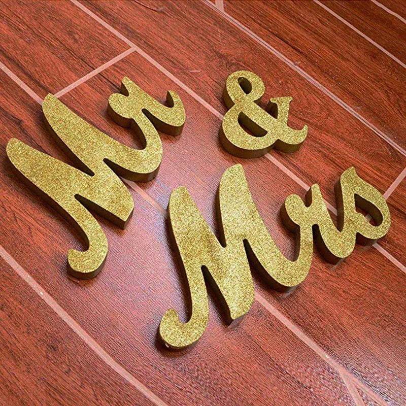 

Glitter Natural Wooden MR&MRS Sign Wedding Sweetheart Table Decoration Ornaments Crafts Photo Props Party Decorationes