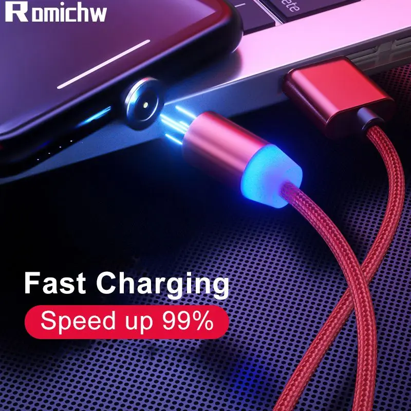 

Romichw Magnetic Micro USB Cable Fast Charging USB Type C Cable Magnet Charger Data Charge Cable For iPhone Samsung Xiaomi