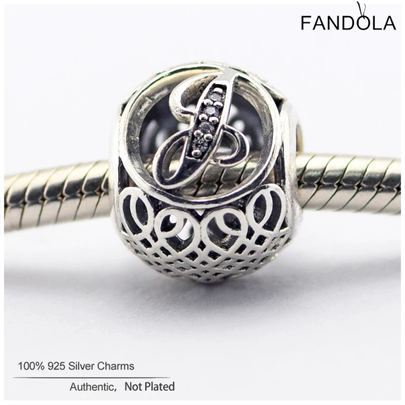 

Good Quality 100% 925 Sterling Silver Alphabet Vintage CZ Letter J Charm Beads for Jewelry Making Fits Pandora Charms Bracelet