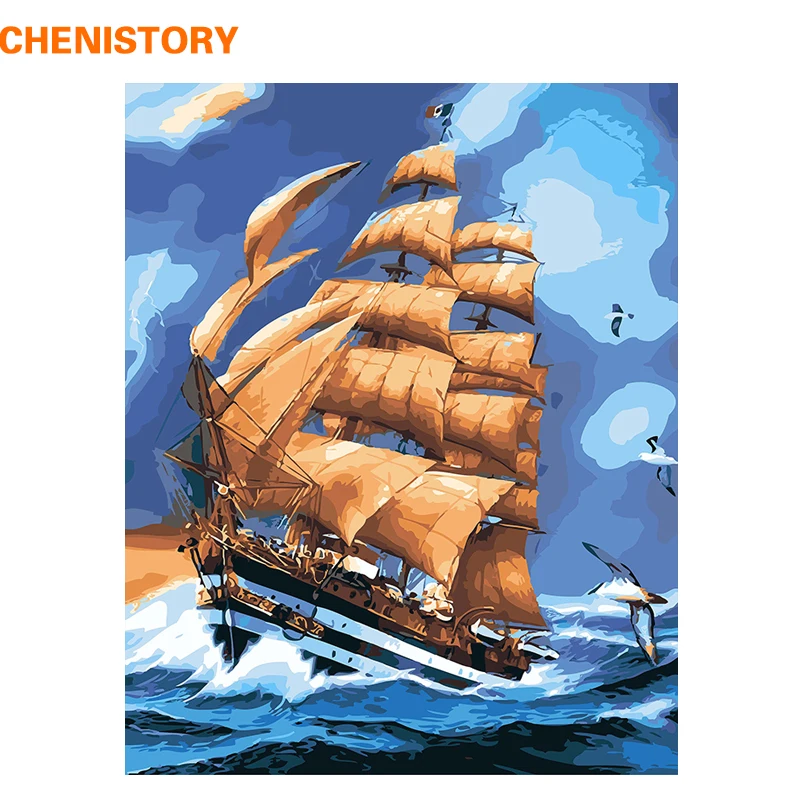 

CHENISTORY Sailboat Landscape DIY Painting By Numbers Kits Coloring By Numbers Acrylic Paint On Canvas For Unique Gifts Artwork