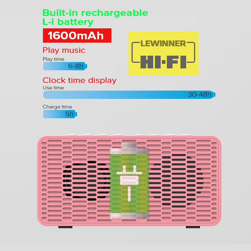 Lewinner портативный Bluetooth динамик супер бас беспроводной стерео динамик s поддержка TF AUX зеркало будильник для телефона компьютера