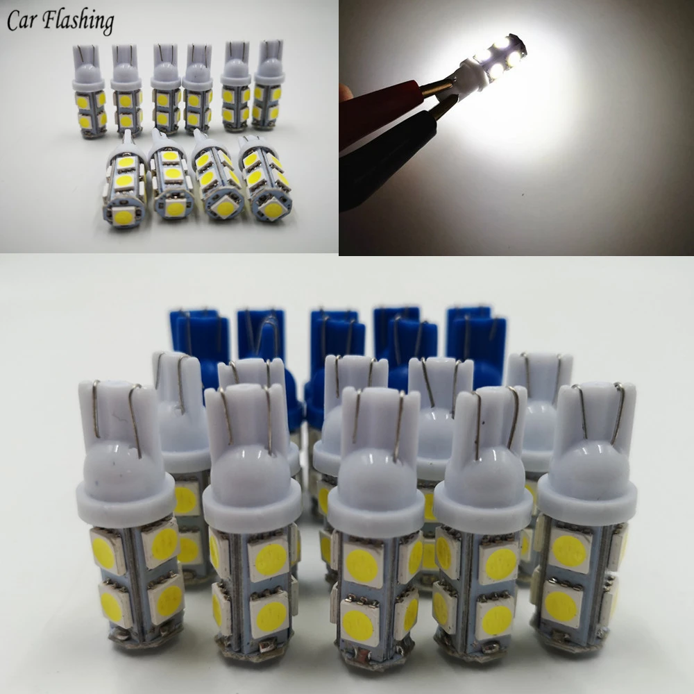 20pcs T10 5050 9SMD 9LED Car Led 194 168 192 W5W DC 12V Auto mobile Bulbs Parking Lamp Wedge Interior Side Marker Lights | Автомобили и