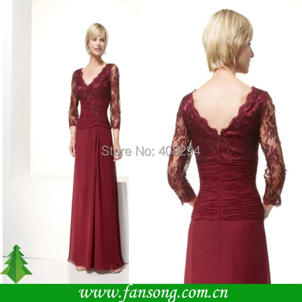 Burgundy Chiffon Mother of Bride Dress