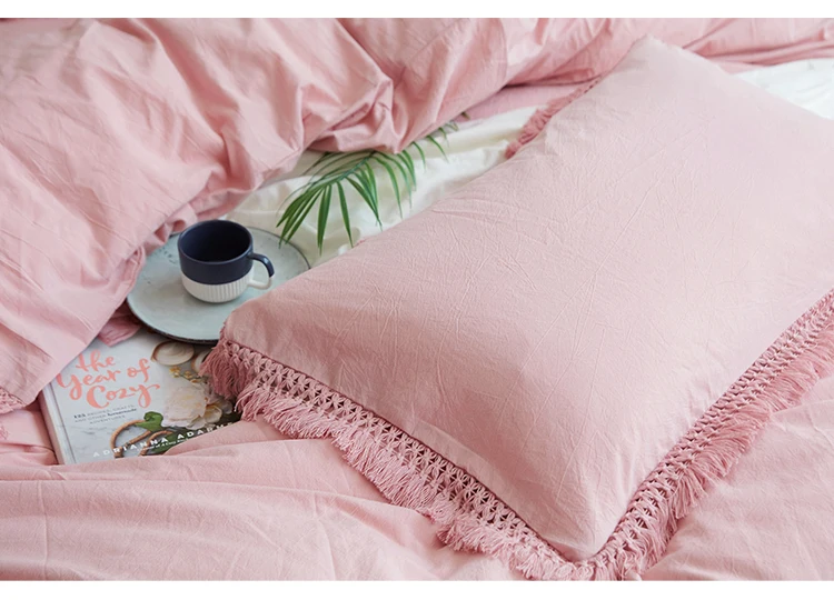 Cilected розовый чехол для подушки с кисточками однотонный хлопок наволочка постельные принадлежности мягкая качественная Подушка для сна протектор 1 шт. 48*74 см