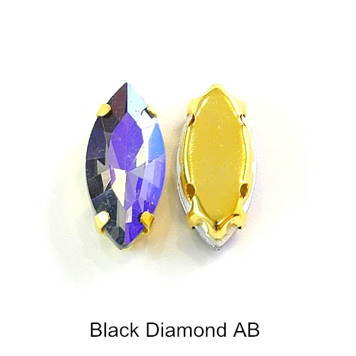 Black Diamond AB Стразы из разноцветного хрусталя в виде лошадиного глаза, стразы с золотыми когтями, стразы для свадебного платья B3540 - Цвет: Black Diamond AB