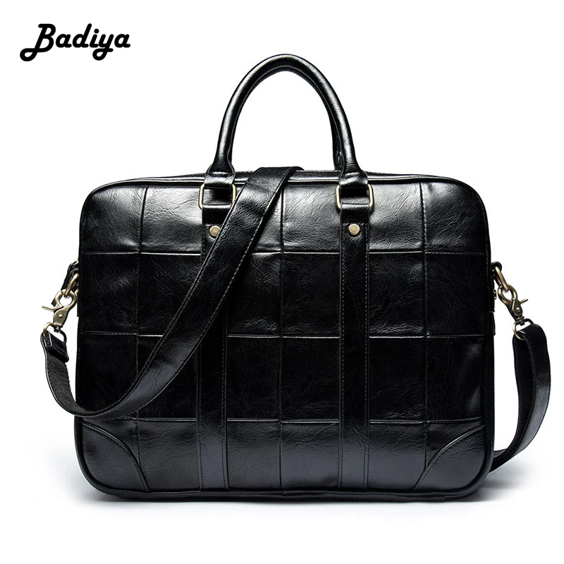 

2018 New Vintage Style Plaid Business Briefcase PC Handbag PU Leather Office Work Shoulder Bag for Men Messenger Bag