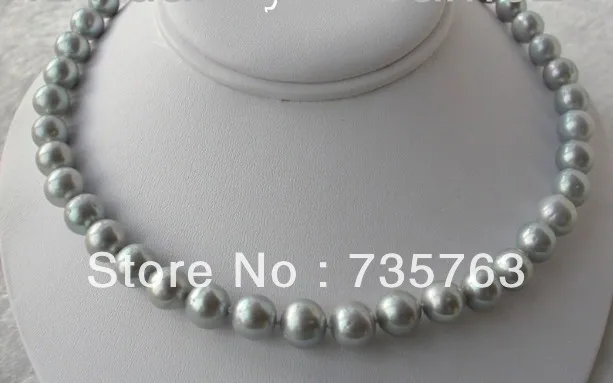 

HOT 00982 Stunning luster 10-11mm round gray freshwater cultured pearls necklace