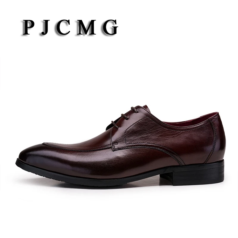 PJCMG/Новинка; модные черные/красные оксфорды; торжественное платье на шнуровке; острый носок; натуральная кожа; деловая Мужская Свадебная обувь