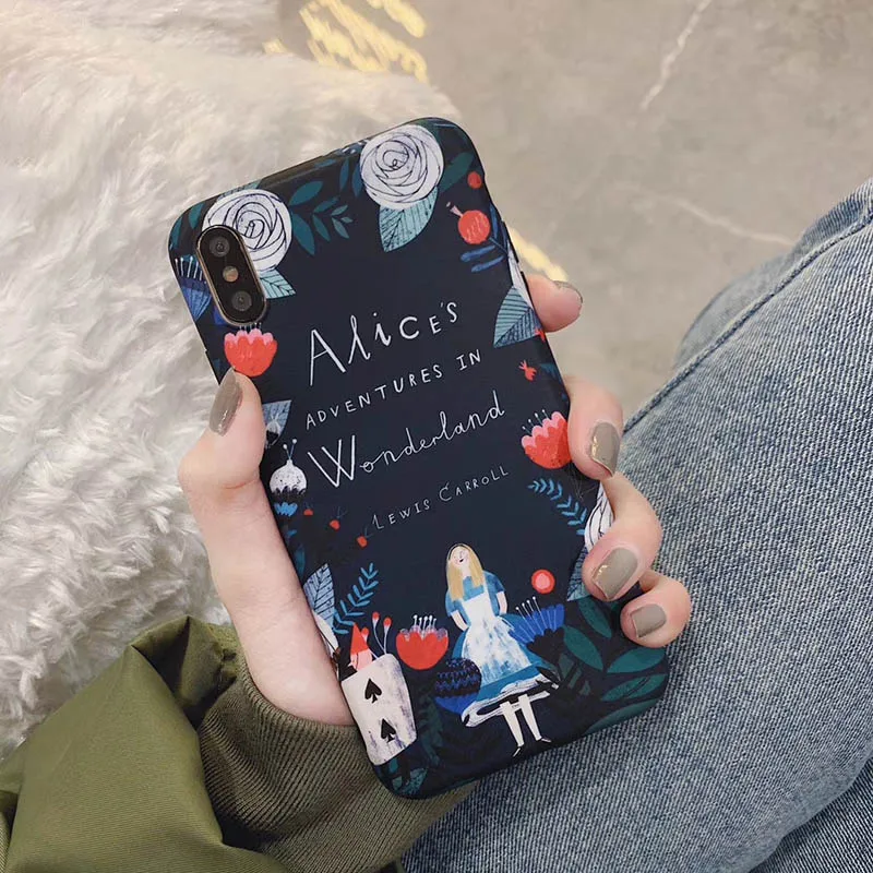 

Cute girl Alice soft phone case for iphone 7 8 Plus 6 6splus Doodle flowers pattern silicone cover for iphone X XR XSMAX XS Capa