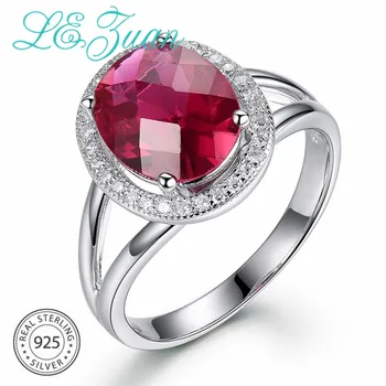 

L&zuan 3.62ct Ruby Ring for Women Luxury Red Gemstone Prong Setting Rings 925 Sterling Silver Wedding Fine Jewelry