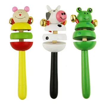 

16CM Colorful Wooden Rattle Children Toys Random Color Bell Shaker Stick Toy Cartoon Animal Baby Children's Educational Toys P0