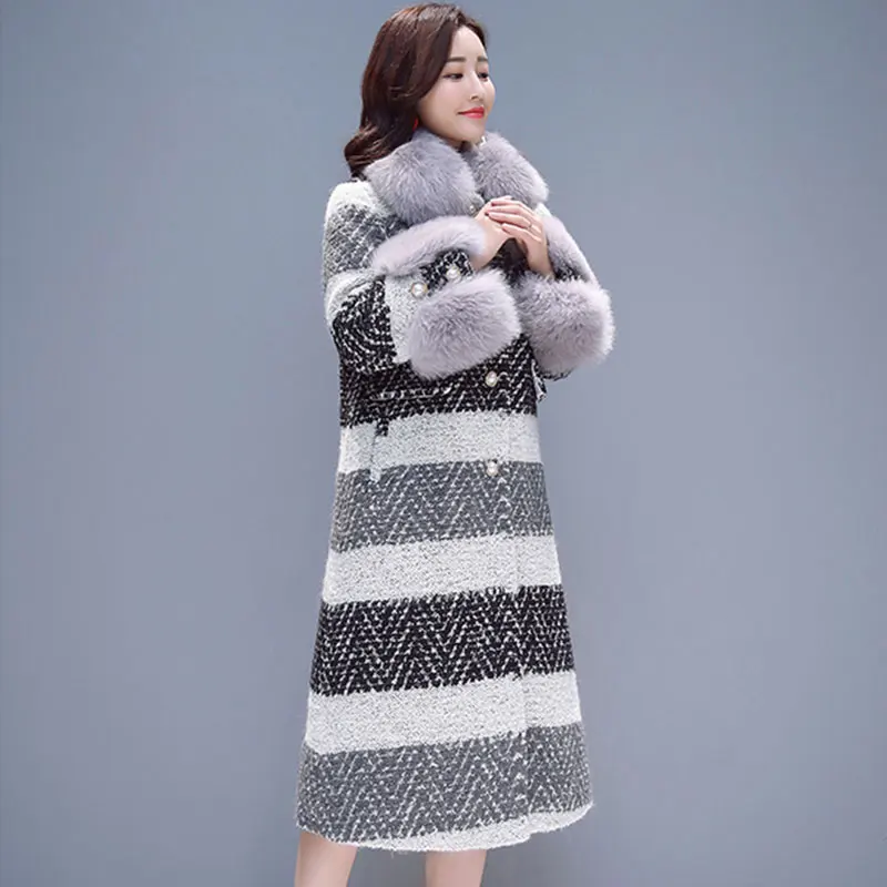 Стильный Подиум дизайнерское зимнее шерстяное пальто женский толстый Тренч длинное кашемировое пальто шерстяная куртка Femme 904