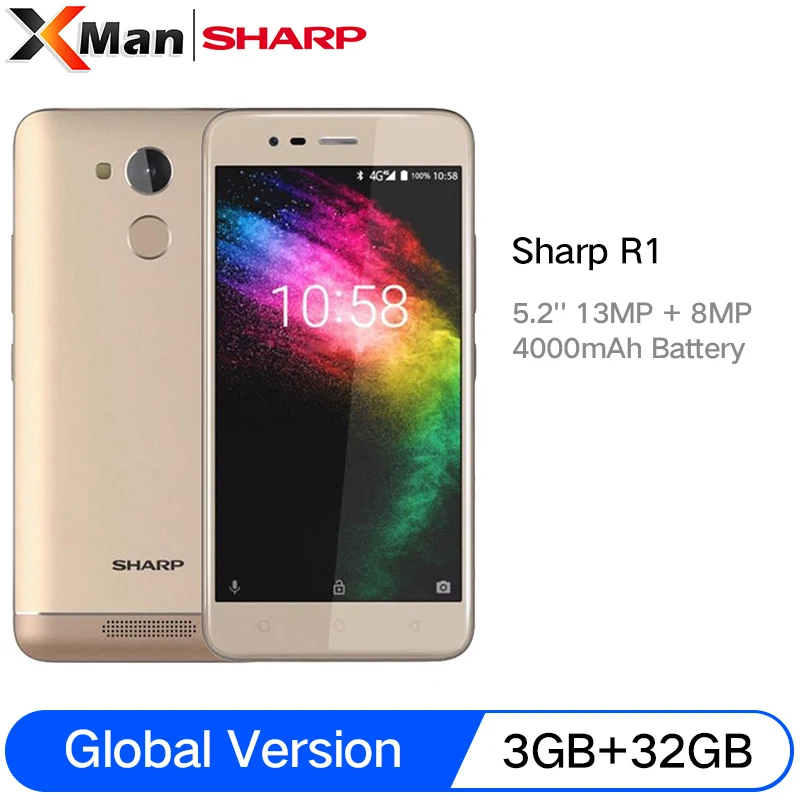 

Global Version SHARP R1 4G LTE Smartphone 3GB RAM 32GB ROM 16:9 5.2" 4000mAh MT6737 Quad Core Fingerprint 13MP + 8MP Android 7.0